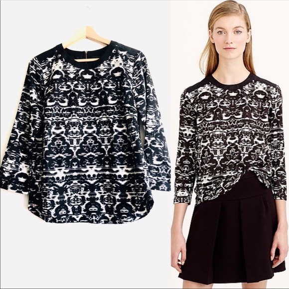 J. Crew Blurred Ikat print short sleeves top in black and white size 2 - Picture 2 of 8